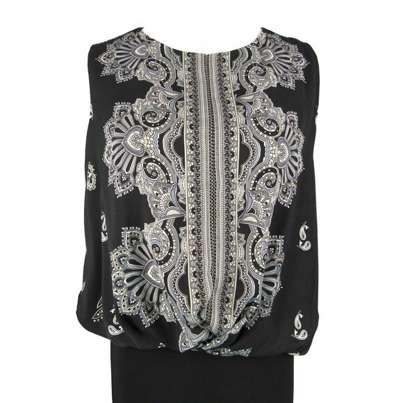 MNG Blouson Dress Knee Length Drop Waist Boat Neck Sleeveless Black Size Medium - Picture 3 of 7